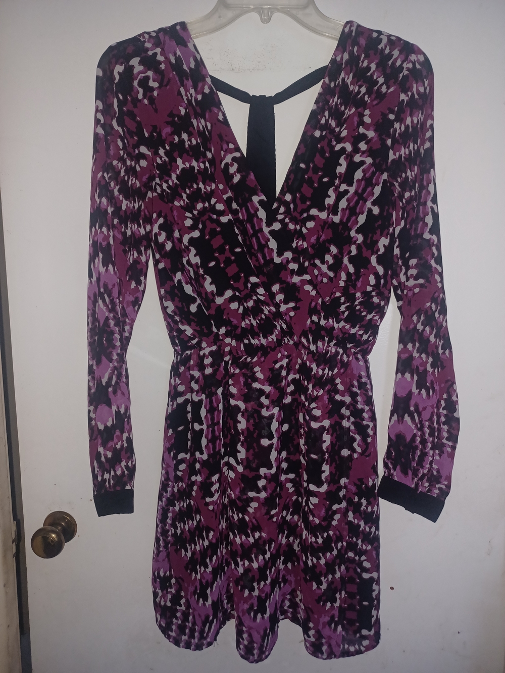 Adelyn Rae Purple, Black & White Long Sleeve Faux-Wrap Dress